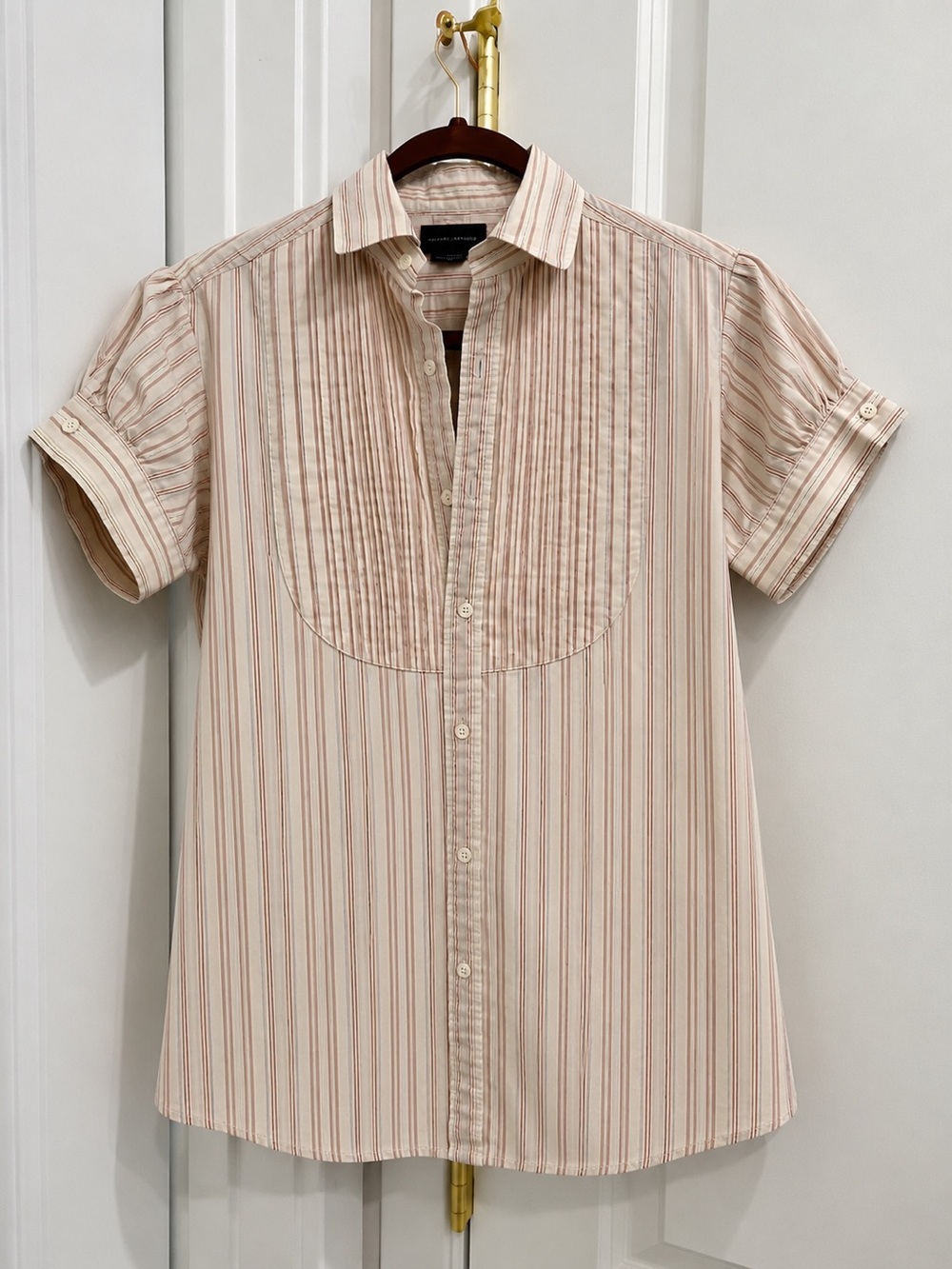 Ralph Lauren Short-Sleeve Puff Sleeve Button-Front Stripe Shirt Blouse Size 2